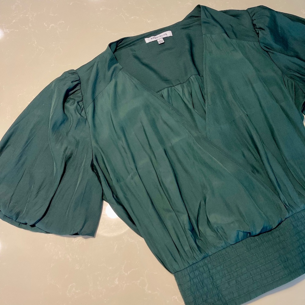 Rose + Olive Green Wrap Blouse – Size L